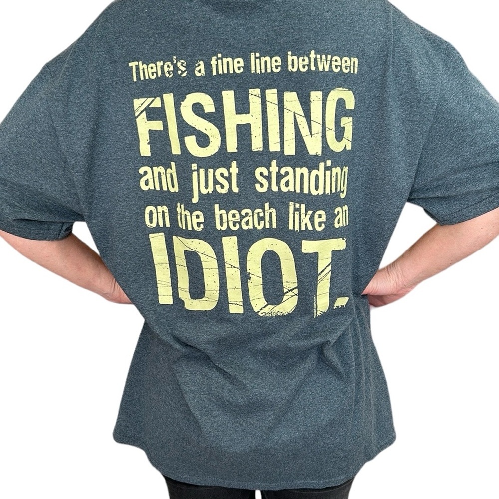 Funny Fishing T-shirt Steven Wright Quote Blue/Yellow XL